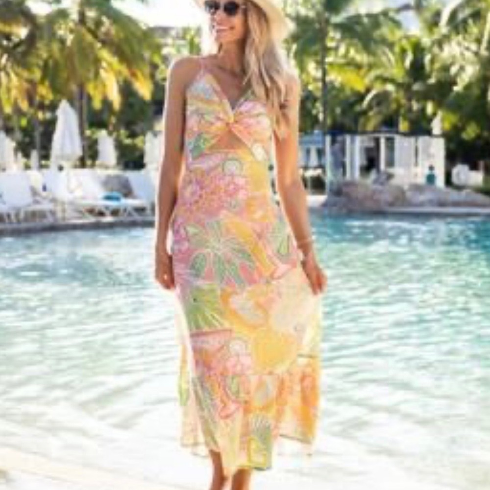 Kenny Flowers Pastel Floral Twist-Front Midi Dress
